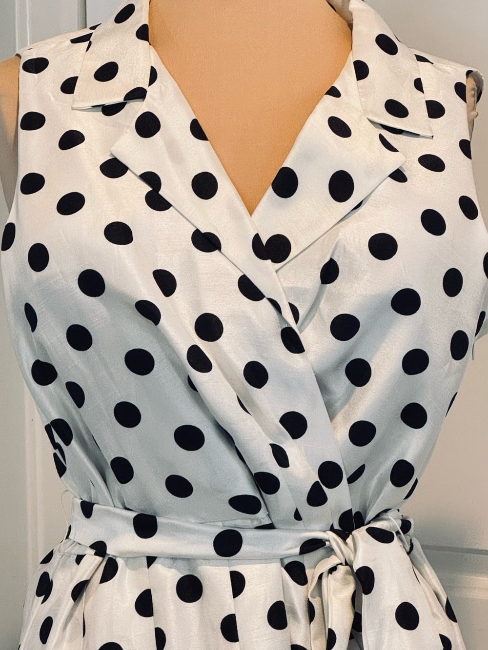 Jessica Howard Black White Polka Dot Faux Wrap Sleeveless Mid Fit Flare Dress 18 - Picture 6 of 12